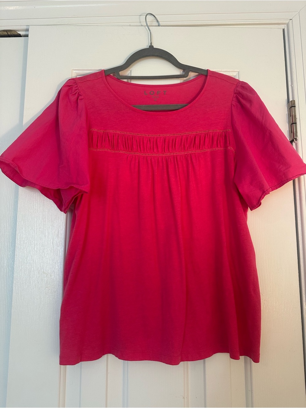 LOFT Hot Raspberry Pink Flutter Sleeve Peasant Top